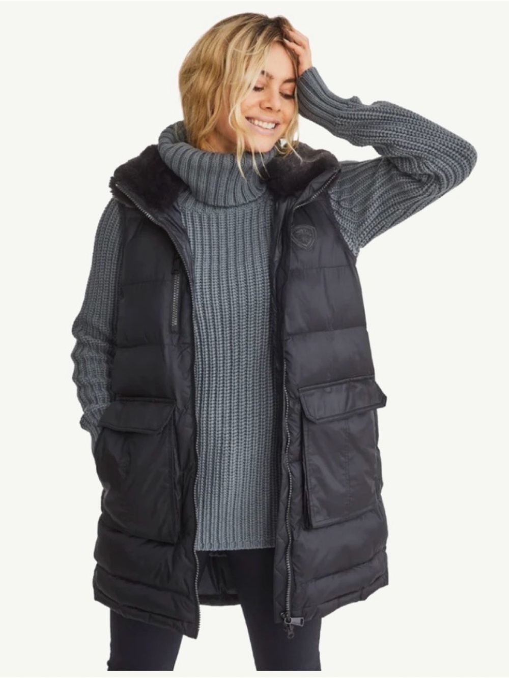 Alp-N-Rock Astra Puffer Quilted Utility Cargo Faux Fur Hood Relaxed Ski L/XL